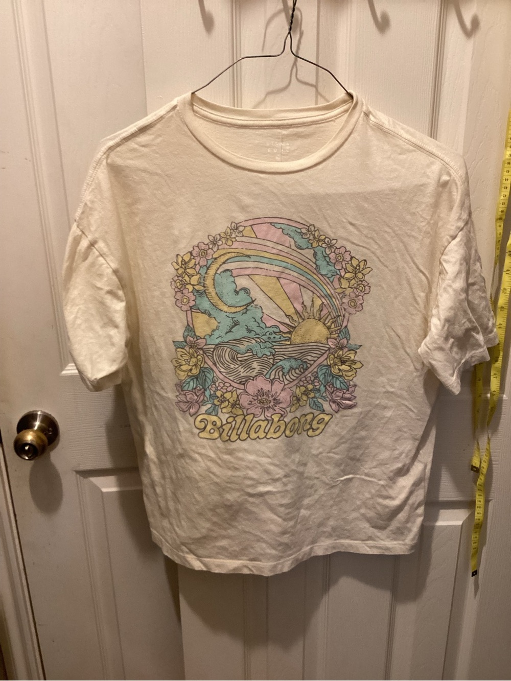 Billabong Cream Tee with Pastel Surf and Floral Graphic
